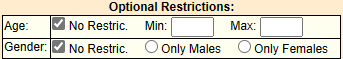 The part of the Schedule Salon popup where you can specify the age and gender of the guests