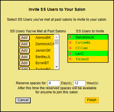 The part of the Schedule Salon popup where you can invite specific guests