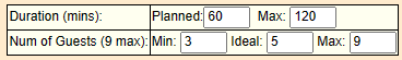 The part of the Schedule Salon popup where you can specify the prefered duration and number of guests